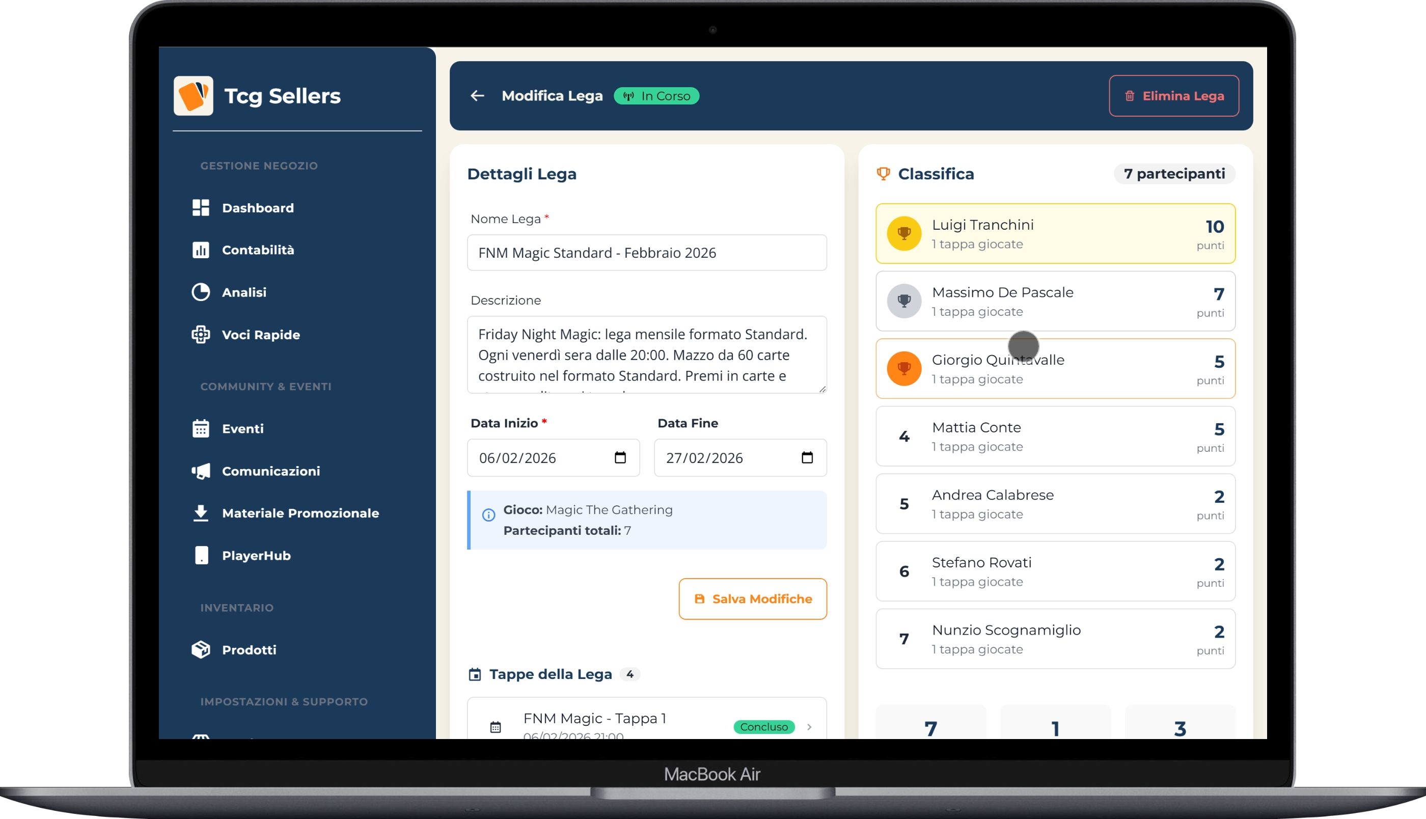 Leghe TCG con classifica automatica - Gestione multi-tappa Magic, Pokemon, Yu-Gi-Oh